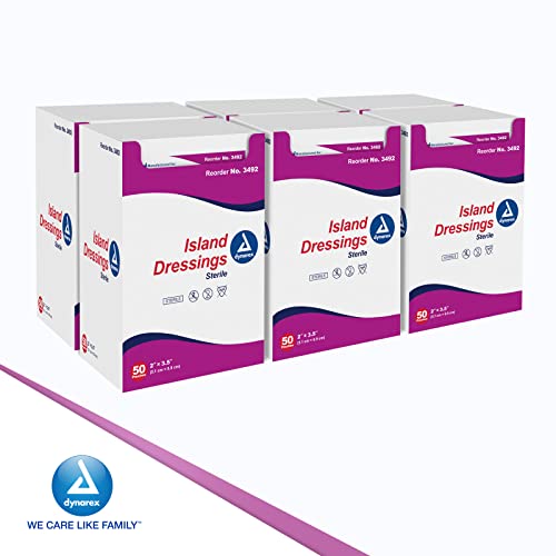 Dynarex Island Dressings – Vendajes Esteriles para Heridas o Ampollas, Empaquetados Individualmente, Altamente Absorbentes, Borde Adhesivo, Blanco, 2” x 3.5” - 6 Cajas de 50 Vendajes miniatura 6