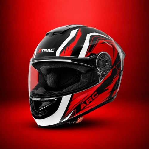 Image of Xtrac Arc Full Face Graphic Helmet for Men & Women, ISI Certified Motorcycle Helmet with Scratch Resistant Wide Visor, Lightweight Design & Quick Release Chin Strap for Bike Riding