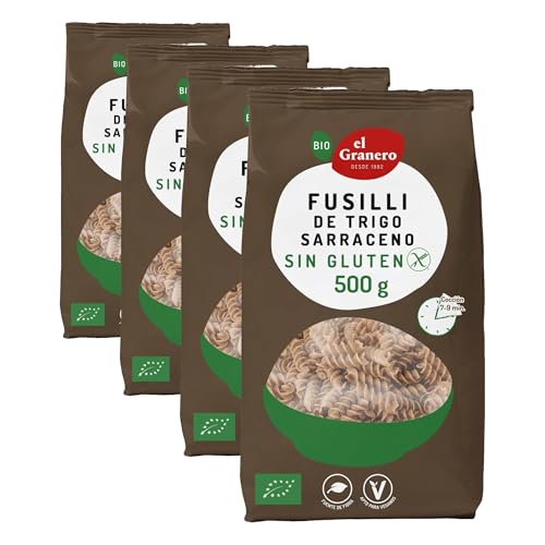 El Granero Integral - Fusilli de Trigo Sarraceno Sin Gluten BIO - 500 g - Alto Contenido en Proteínas, Vitaminas, Minerales y Fibra - Ideal para Recetas de Pasta - Apto para Veganos y Celíacos