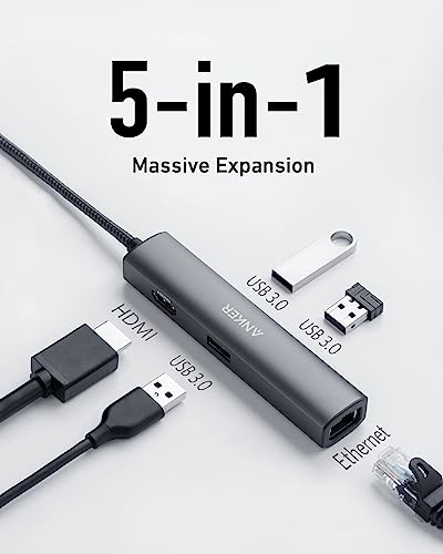 Adattatore USB C Hub, adattatore USB C 5 in 1 con 4K USB C a HDMI, porta Ethernet, 3 porte USB 3.0, per MacBook Pro, iPad Pro, XPS, Pixelbook e altro ancora - Hub USB - Immagine 1