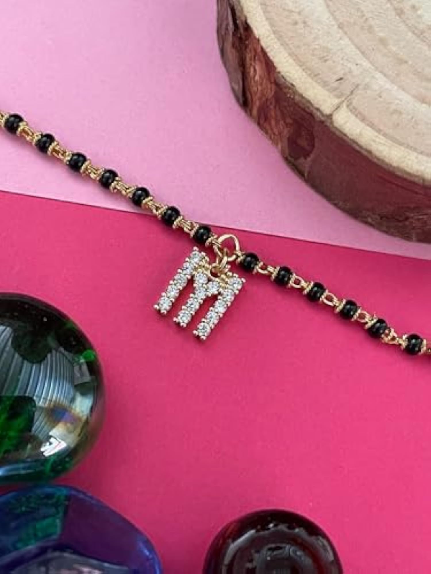 Gold Plated Adjustable M Letter Alphabet Mangalsutra Bracelet