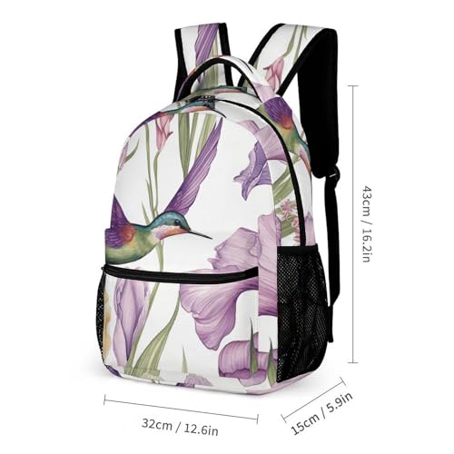 Hummingbirds Irises Flowers Backpack Set 3 Piece, Durable Backpack Insulated Lunch Bag Portable Pencil Case for Men Women2