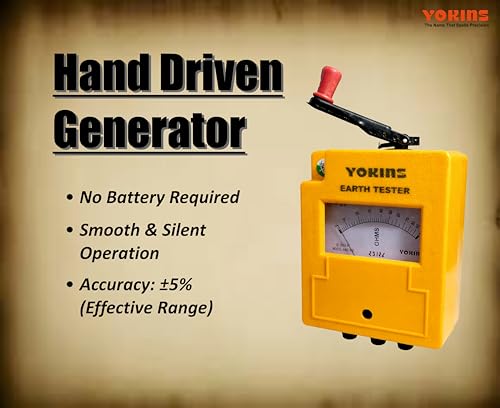 Image of YOKINS ETA-100 Hand Driven Earth Resistance Tester 0-100 Ohms | Made in India | Analog Ground Resistance Meter ±5% Accuracy | Manual Generator Earth Tester for Electrical, Telecom & Industrial Use