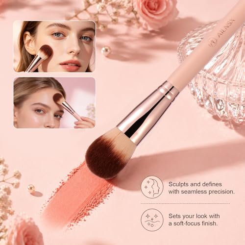 Image of Makeup Brush, Large Powder Brush for Face Makeup, Soft Fluffy Face Brush for Setting Powder, Blush, Bronzer and Powder Foundation, Pink Handle Rose Gold Ferrule