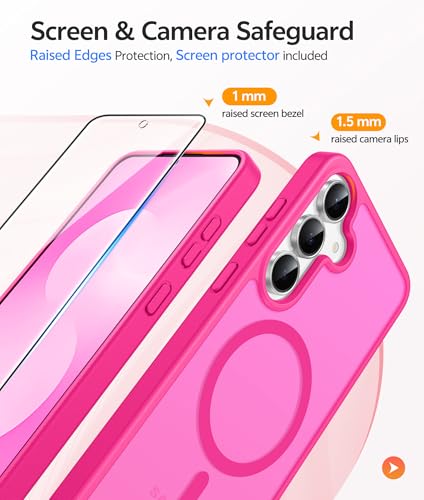 Image of FNTCASE for Samsung Galaxy S25 FE Case: Magnetic Translucent Matte Military Grade Drop Proof Protection Cell Phone Cover - Slim Rugged Durable Shockproof Protective S25Fe Cases (Hot Pink-6.7 inch)