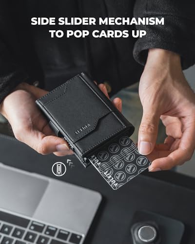 Image of VULKIT Pop up Card Wallet with AirTag Holder RFID Blocking Credit Card Holder with Banknote Compartment & ID Window for Men(New Black)