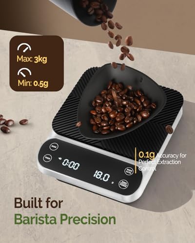 Image of Maestri House S3 Coffee Scale with Timer, 3kg /0.1g Rechargeable Pour Over Coffee Scale, 3 Brew Modes, Adjustable Brew Ratios & Flow Rate Display, Scale for Pour Over, Espresso & French Press-White