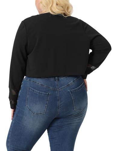 Agnes Orinda Plus Size Blazer Jacket for Women Mesh Long Sleeve Open Front Cropped Shrug Bolero Cardigan4