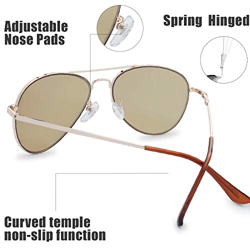 Image of The Fresh Classic Aviator Sunglasses for Men Women, Metal Frame Mirror Lens, Pilot Style, Includes Cleaning Cloth, Pouch
