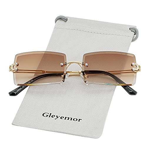 Gleyemor Rimless Rectangle Sunglasses for Women Mens Fashion Vintage Frameless Square Glasses with Gradient Lens2