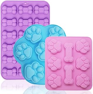 3 PCS Dog Paw Bone Silicone Chocolate Moulds, FineGood Wax Melt Mould Dog Ice Lolly Mould Silicone Dog Treat Mould Baking Tray for Cake Cookie Jelly