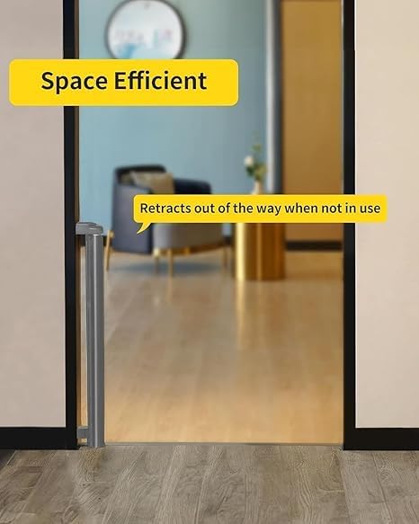 Image of Retractable Baby Gate, Extra Wide Safety Kids or Pets Gate,Tall Extends Wide, Mesh Safety Dog Gate for Stairs, Indoor, Outdoor, Doorways, Hallways (Grey, 33 inchx55 inch)