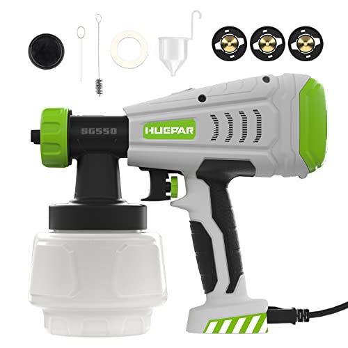 Huepar SG550 Farbsprühsystem mit verstellbarem Luft- und Farbfluss HVLP Spritzpistole, 550W/1000ml/4 Düsen, Elektro Sprühpistole einfach zu sprühen und reinigen, für Möbel, Zaun, Fahrrad, Stuhl usw Huepar SG550 Farbsprühsystem mit verstellbarem Luft- und Farbfluss HVLP Spritzpistole, 550W/1000ml/4 Düsen, Elektro Sprühpistole einfach zu sprühen und reinigen, für Möbel, Zaun, Fahrrad, Stuhl usw