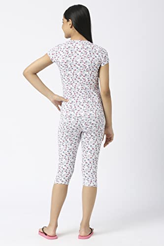 Image of SINI MINI Round Neck with Half Sleeve Top & Capri Beige Girls Casual Pack of 1 Night Suit Set