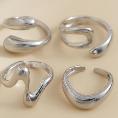 Chunky Gold Rings for Women Non Tarnish Gold Plated Stackable Chunky Rings Dome Bold Knuckle Rings Boho Statement Rings Set Wedding Bands Jewelry Set4