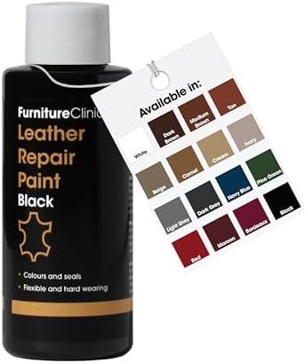 Furniture Clinic Leather Repair Paint & Dye | Self Seal Colourant for Quick and Easy Leather Repair | Suitable for Sofas, Car Seat, Shoes, Handbag, and More (Black, 50ml)