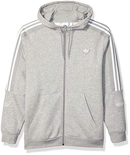 adidas Originals Men's Outline Fleece Full-Zip Hooded Sweatshirt, Medium Grey Heather, Small