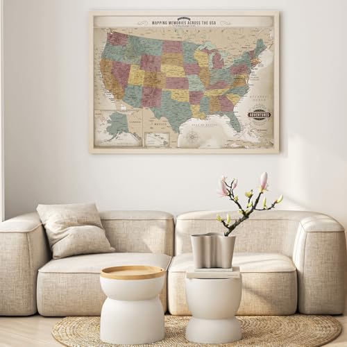 Image of DECORARTS - Oversized Vintage Soft Pastel USA Map Canvas Wall Art, Extra Large United States Maps for Wall Decor, Gallery Statement, Hand-Stretched Giclee Print, Handcrafted in USA, 40x30''