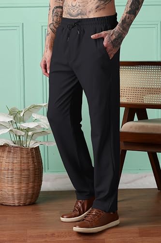 Image of SWADESI STUFF Men Mid-Rise Straight Fit Track Pants for Men | Stretchable Gym Wear Joggers | Casual Sports Track Pant with Pockets & Drawstring