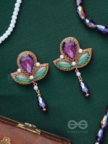 Image of SANJOYA by EVERSTYLISH Embroidered Earrings for Women | Stones, Beads, Glass & Pearl Drop Danglers | Lightweight Adjustable Festive & Wedding Jewelry
