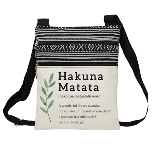 Hakuna Matata Messenger Bag Small Ethnic Pattern Printed Adjustable Strap Crossbody Zipper Bag Funny Definition Phone Bag Wallet Cute Shoulder Handbag for Women