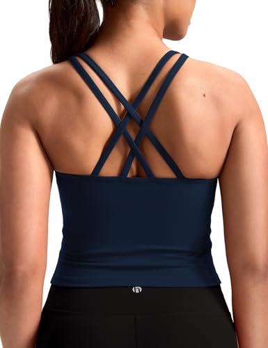 Image of HeyNuts Longline Zeal Bras Medium Impact Wirefree Sports Bras Workout Crop Tank Tops with Removable Pads, A-D Cups