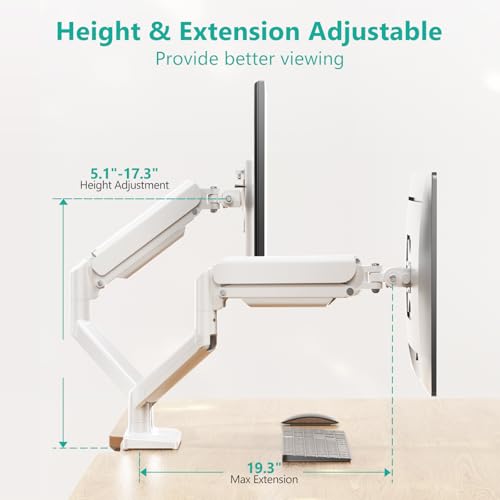 Image of WALI Dual Monitor Stand for 17-32 inch Screens, Dual Monitor Arms for 2 Monitors Holds up to 19.8 lbs, Adjustable Gas Spring Dual Monitors Mount, VESA 75x75 /100x100mm (GSMP002NW), White