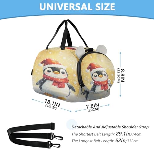 Penguin Snowflake Golden Kids Travel Duffel Bag for Boys Girls Overnight Weekend Tote Bag with Shoes Compartment for Trip Beach Gym3