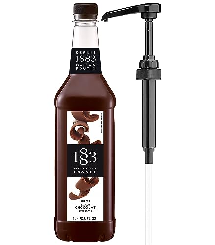 Image of 1883 Chocolate Syrup for Coffee & Drinks with Pump - Premium French Flavoring Syrup for Lattes, Mochas, Cocktails & Desserts - 1L Plastic Bottle, Made in France