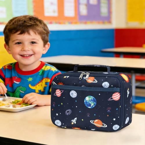 Image of CAMTOP Lunch Box Kids Boys Insulated Lunch Cooler Bag Reusable Lunch Tote Kit for School Travel (Blue Space)