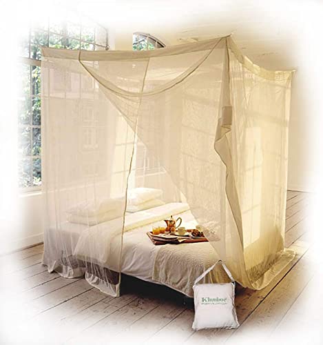 Klamboe Rectangular mosquito net from superior handmade rectangular box shaped bed nets - 210cm x 160cm x 235cm - Double Queen - Ecru