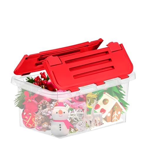 Image of Superio Storage Box with Hinged Lids, Plastic Container Bins for Organizing with Attached Lid, Stackable Crates, BPA Free, Organizers for Home, 19 Quart (Clear with Red Lids, 17 inchx11.65 inchx8.75 inch)