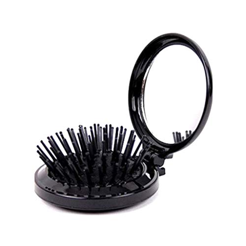 Louise Maelys Folding Pocket Hair Brush Portable Comb with Makeup Mirror for Travel