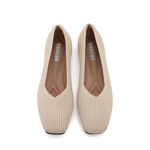 Flats for Women Foldable Ballet Flat Square Toed Knit Comfortable Ballerina Flats Womens Shoes