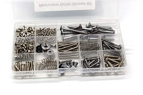 Vencetmat Guitar Screws Kit, Guitar Hardware Luthier Parts-Kit For Tele/Strat/Sq,Switch,Tuner,Machine Head, Neck Plate,Pickguard,Guitar Strap End Pins,Pickup,Bridge,Guitar Diy Kit(Metric, Chrome) #TOP2