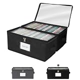 ComfortKeeper 2 Pack Fabric DVD Storage Box with Clear PVC Lid, Holds 25 Standard DVD Cases, Sturdy Non-Woven Fabric with Cardboard Support for Movie Collection, Black