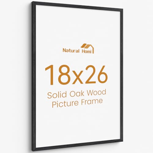 Image of 18x26 Picture Frame Oak Wood,18 inchx26 inchBlack Color Wooden Frames with Tempered Glass,26x18 inch Wall Gallery Poster Frame with No Mat,18 by 26 Frames Horizontal and Vertical for Wall Mounting