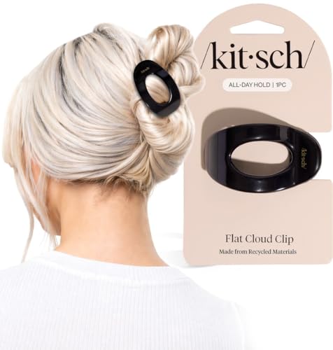 Kitsch Small Flat Claw Clips for Women - Stylish Flat Hair Clips Strong Hold for Thick & Fine Hair | Non-Slip for Secure Comfortable All-Day Wear | Ideal Gifts for Women - Black