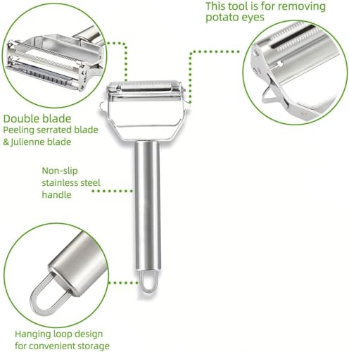 Image of 3 in 1 Vegetable Peeler for Kitchen with Julienne Blade | Fruit Peeler | Potato Peeler | Carrot Peeler | Cucumber Peeler | Eye Remover | Ergonomic Grip | Dishwasher Safe
