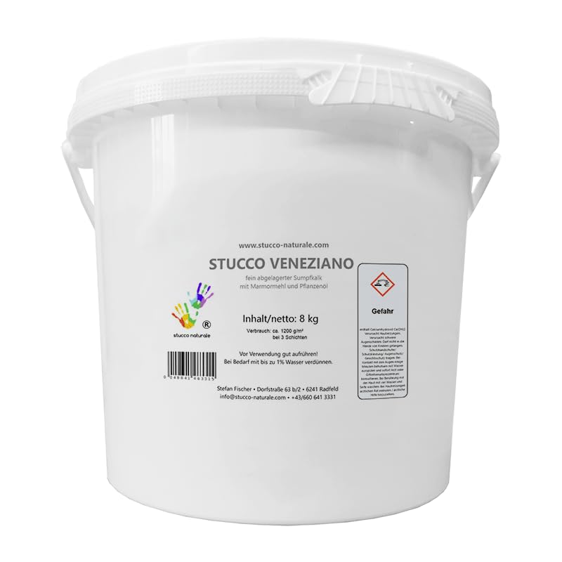 Spachtelmasse Marmorputz | Stucco Veneziano | hochglänzend | 8kg | Verkleidung für Innen- und Aussenwandflächen | Kalkpresstechnik | Strukturpaste | Wandfarbe