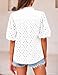 PRETTYGARDEN Women's Summer Tops 2025 Dressy Casual Short Sleeve V Neck Buttons Hollow Out Lace Embroidered Blouses Shirts (White,Medium)