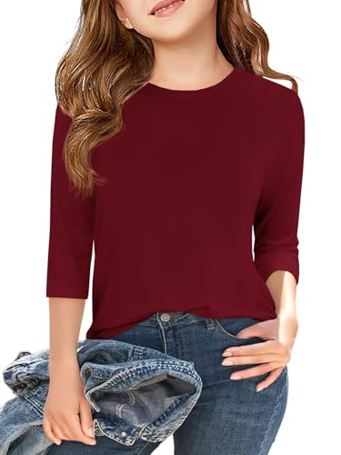 Image of Haloumoning Girls Casual 3 /4 Sleeve T Shirts Kids Crewneck Tops Fashion Tees 5-14 Years