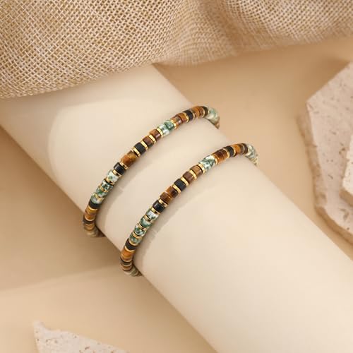 Sistble Bracelet for Dad, Dad Gifts from Son Daughter Natural Stone Beaded Bracelets for Men Father's Gift Tiger Eye Jasper Bead Bracelet Christmas Birthday Gift Handmade Braided Jewelry — view 6