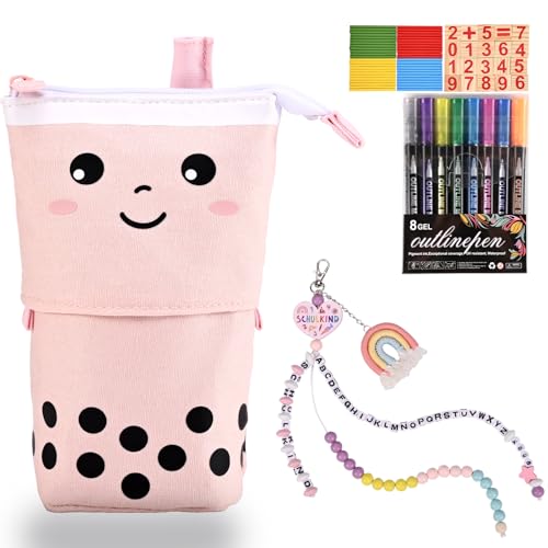 Alishomtll Einschulungs-Geschenk für Mädchen Vorschulkind: Komplettset mit teleskopischem Federmäppchen, Rechenkette, 8 Glitzerstiften und Rechenstäbchen - Ideal zum Füllen der Schultüte