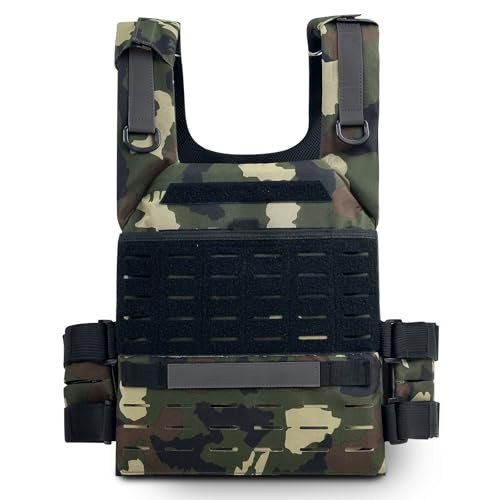 Tactical Weighted Vest, Adjustable Weights Running Vest Molle for Workouts Endurance Training Fitness Calisthenics Gym, Max 20lb/pocket (Not included plates)