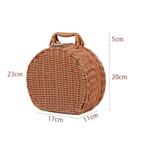 Rattan Korb Tasche, Vintage Handkoffer mit Tragegriff Picknickkorb mit Schloss Gewebter Aufbewahrungskorb Geschenkboxen Körbe Für Kleidung, Decken, Handtücher, Spielzeug. (S)