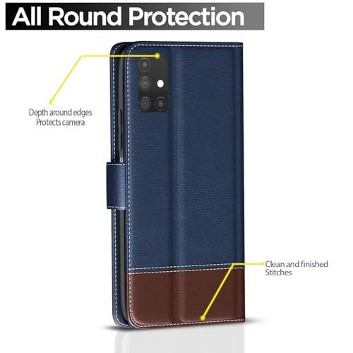 Image of Amazon Basics Flip Cover for Samsung Galaxy S20 FE / S20 FE 5G | Wallet Style & Stand | Dual-Tone PU Leather Finish | Magnetic Flip Case (Blue & Brown)