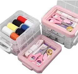 Genérico Kit de Costura - Maleta Dupla com 1 Estojo, 16 Agulhas, Fita Métrica 1,5 M, 1 Tesoura, 1 Dedal, 1 Passa Linha, 16 Linhas