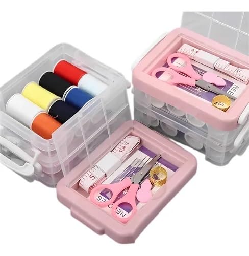 Genérico Kit de Costura - Maleta Dupla com 1 Estojo, 16 Agulhas, Fita Métrica 1,5 M, 1 Tesoura, 1 Dedal, 1 Passa Linha, 16 Linhas