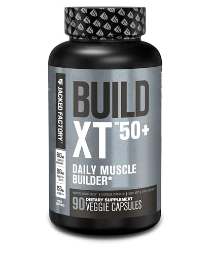 Jacked Factory Build-XT 50+ Daily Muscle Builder - Muscle Recovery Supplement & Muscle Builder for Men and Women with KSM-66 Ashwagandha, Primavie Shilajit, ElevATP, & Astragin - 90 Count